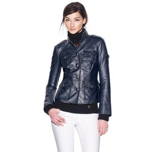 Tory Burch Shrunken Sgt Pepper Navy Lthr Jacket